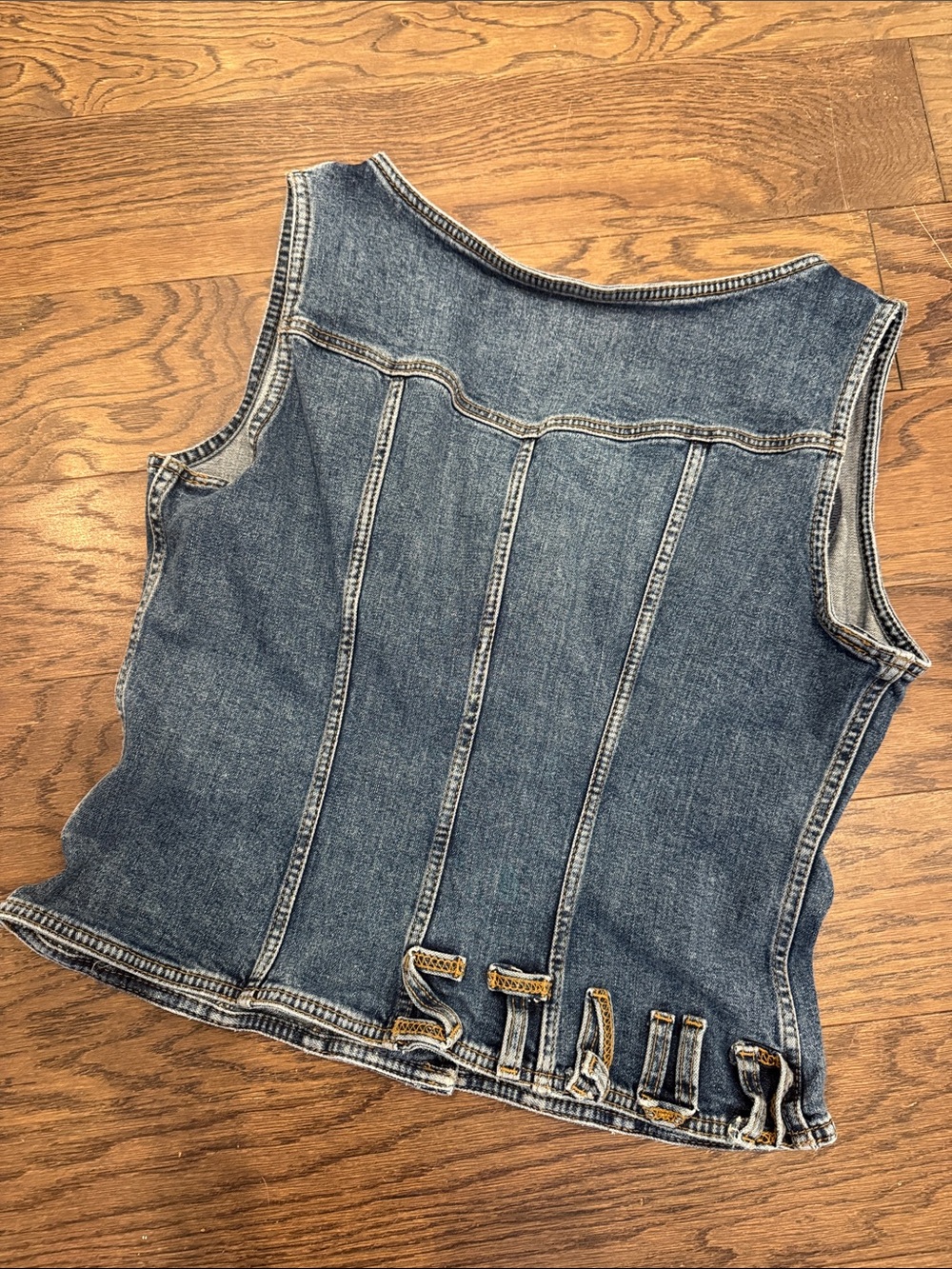 Wrangler + STAUD Women's Pleated Denim Corset Top in Blue - Picture 8 of 8